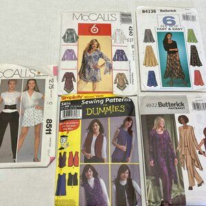 Uncut sewing pattern lot for vest skirt pants tops shorts